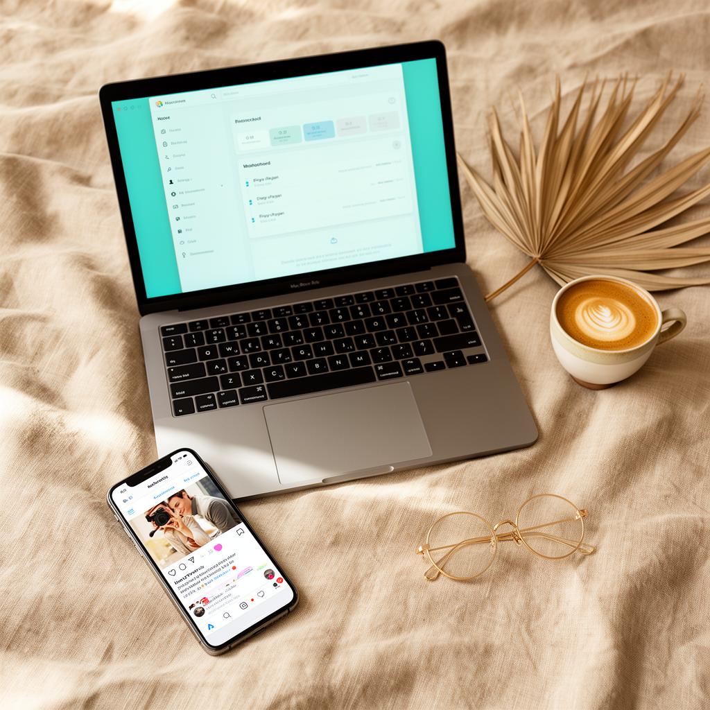 Modern marketing workspace flat lay